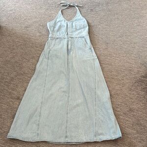 Universal Thread Light Blue Denim Halter Maxi Dress size 4